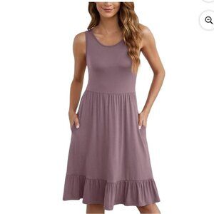 Lil Better Women Mauve Sleeveless Sundress Pleated Flowy Casual  Rufflw 2XL NEW